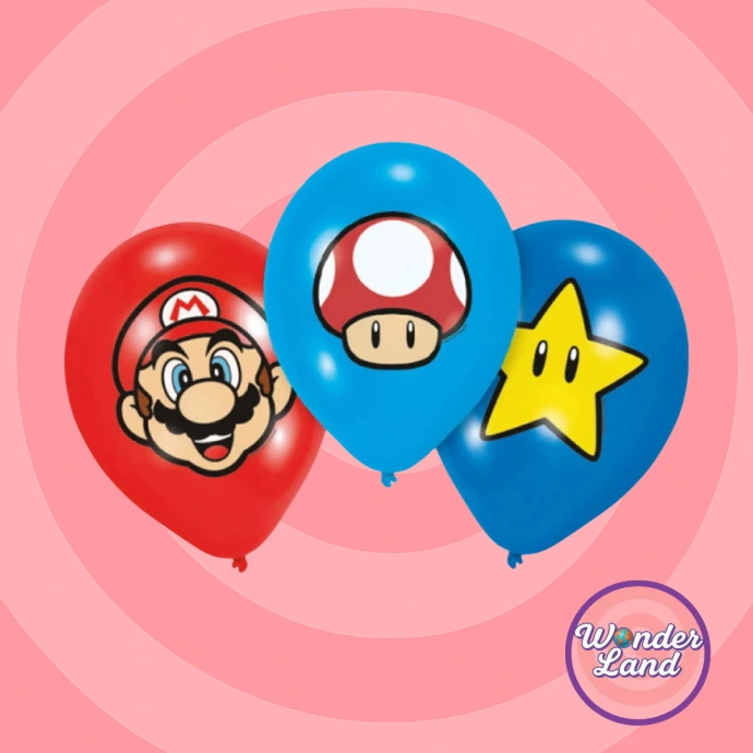 Accessoires de fête Super Mario avec ballons Mario et champignon