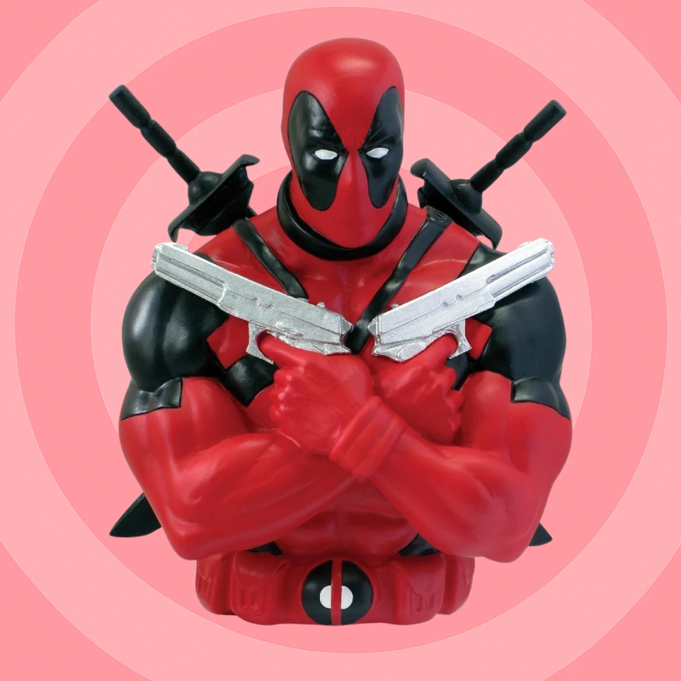 Figurine Deadpool rouge et noir avec katanas – anti-héros Marvel