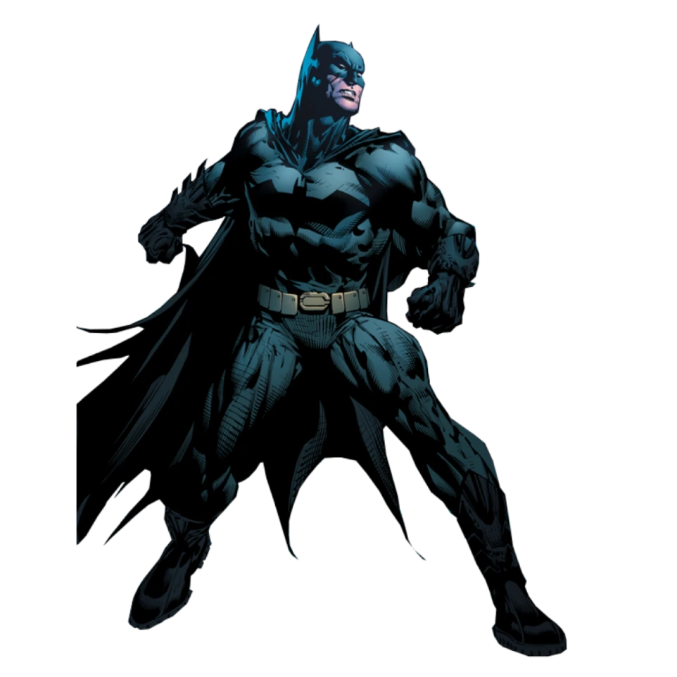 Batman en costume sombre, cape déployée, protecteur de Gotham City
