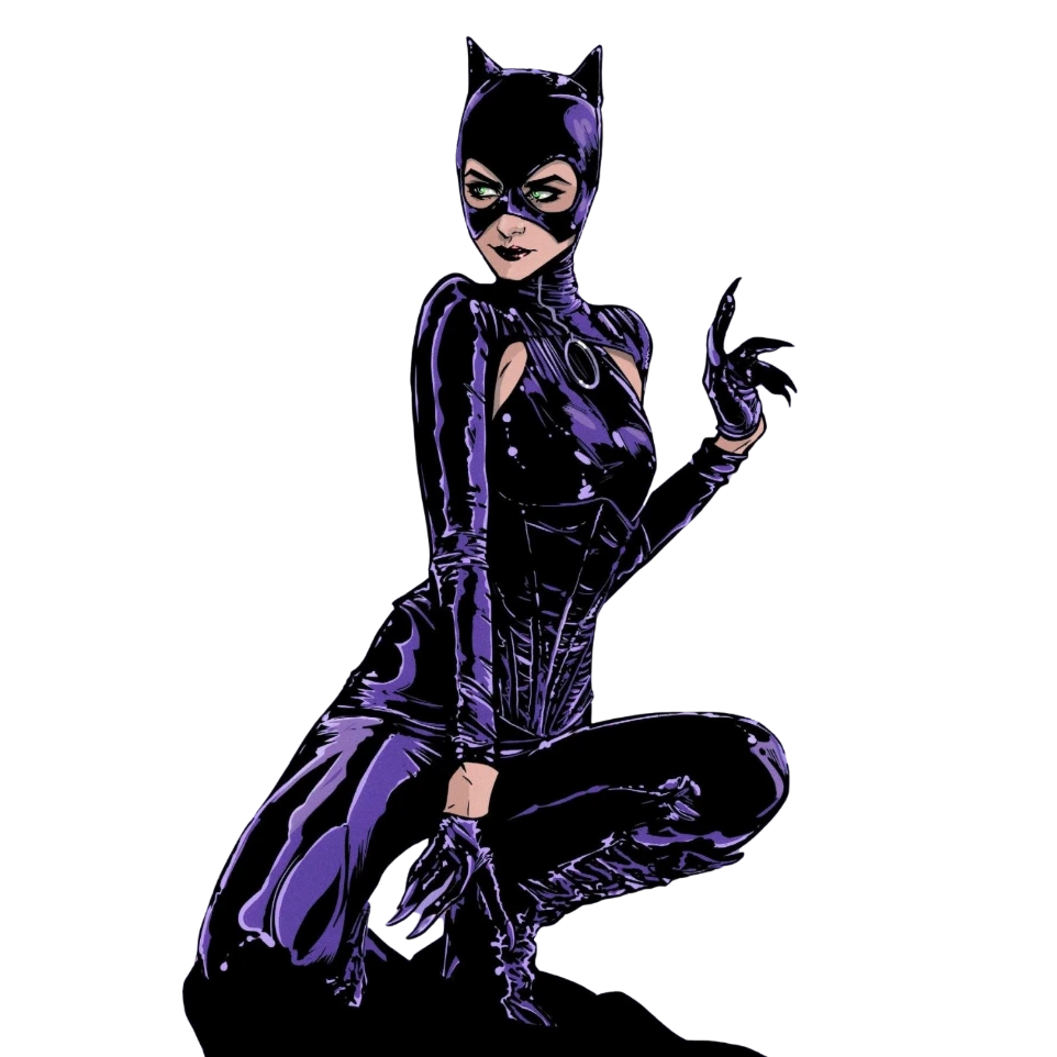 Catwoman en tenue noire furtive, anti-héroïne emblématique de Gotham