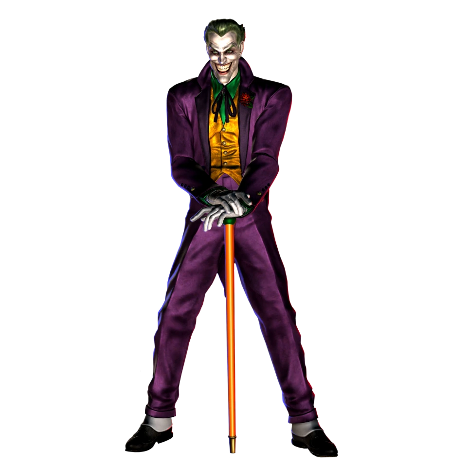Joker au sourire inquiétant, costume violet iconique